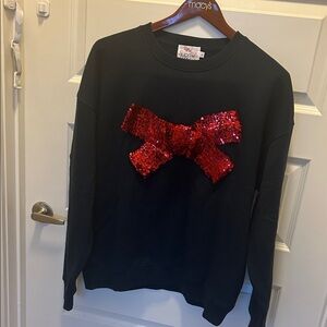 Judith March Navy Sweater with Red Sequin Bow